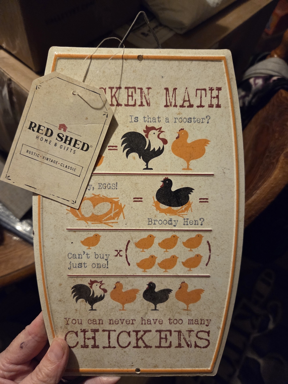 Red Shed Chicken Math Decorative Sign - Orange, Black, Cream